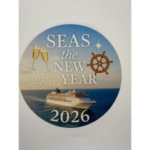 Seas the New Year 2026 Cruise Door Magnet Happy New Year Ship Decor  7x7‎ Round